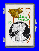 .gif of a 3x2 coin holder for a silver eagle dollar - Happy Holidays theme