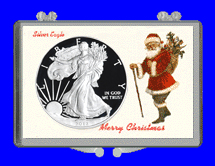 .gif of a 3x2 coin holder for a silver eagle dollar - santa clause theme