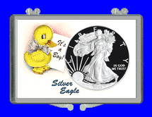 .gif of a silver eagle dollar coin holder titled it's a boy