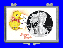 .gif of a silver eagle coin holder titled it's a girl