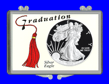 .gif of a 3x2 coin holder for a silver eagle dollar - graduation grad-tassel theme