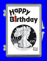 .gif of a 3x2 coin holder for a silver eagle dollar - happy birthday