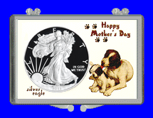 .gif of a 3x2 coin holder for a silver eagle dollar - mother's day puppy design