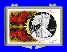 .gif of a 3x2 coin holder for a silver eagle dollar - mother's day red roses design
