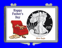 .gif of a 3 x 2 coin holder for a silver eagle dollar in a Father's day coin holder