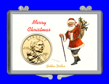 .gif of a 3x2 coin holder for a sacagawea dollar - santa clause theme