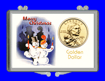 .gif of a 3x2 coin holder for a sacagawea dollar - snowman theme