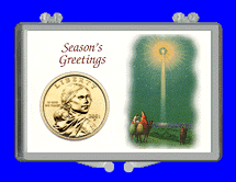 .gif of a 3x2 coin holder for a sacagawea golden dollar - xmas star theme