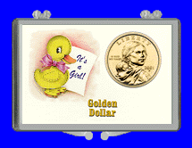 .gif of a 3x2 coin holder for a sacahawea dollar - it's a girl duck theme