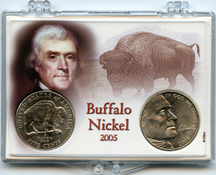 .gif of a 3x2 snap lock coin holder for the 2005 jefferson buffalo nickel