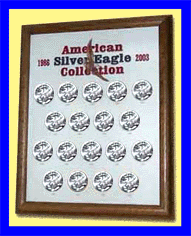 .gif of a Marcus oak frame silver eagle dollar wall display coin holder