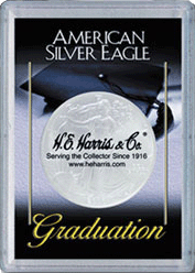 .gif of the H.E. harris perma lock american silver eagle coin holder for a graduation