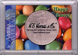 .gif of a H. E. Harris permalock silver eagle easter coin holder
