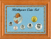 .gif of a 5x7 oak frame birth year coin holder