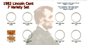 .gif of a coin holder for the 7 different varieties of 1982 lincoln cents