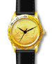 .gif of a jefferson nickel buffalo design woman's wristwatch in a gold plated case