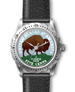.gif of a jefferson nickel buffalo design woman's wristwatch with a painted dial