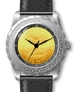 .gif of a peace medal design jefferson nickel men's wrist watch with a gold plated coin