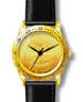 .gif of a peace medal design jefferson nickel woman's wristwatch with a gold plated coin and case