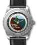.gif of a men's wristwatch with a ocean view design jefferson nickel painted dial face
