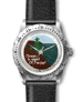 .gif of a woman's wristwatch with a ocean view design jefferson nickel painted dial face