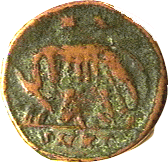 reverse .gif of ancient coin of Romulus and Remus