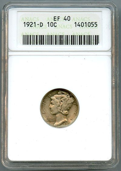 1921-D ANACS EF40 Mercury Dime Obverse - www.jakesmp.com