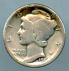 1916-D  Mercury Dime Obverse - www.jakesmp.com