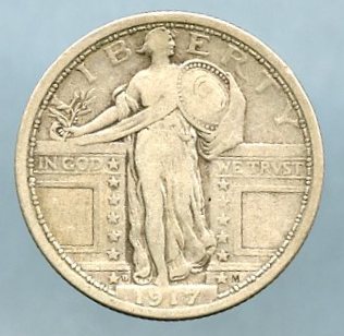 1917-D TY1 Liberty Standing Quarter - Reverse - www.jakesmp.com