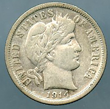 1914-D Barber Dime Obverse www.jakesmp.com